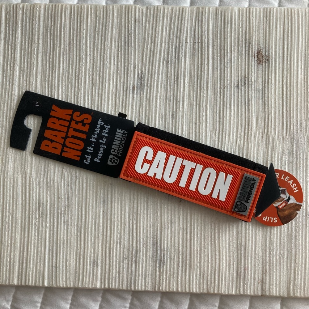 Bark Notes 1” “caution” safety patch for dog collar, harness or leash attachment